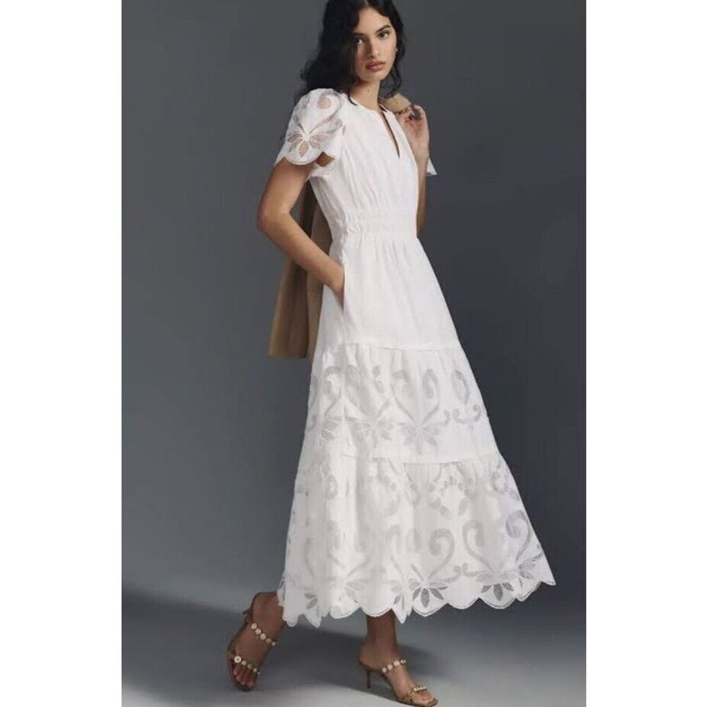 Anthropologie White Eyelet Midi Dress
